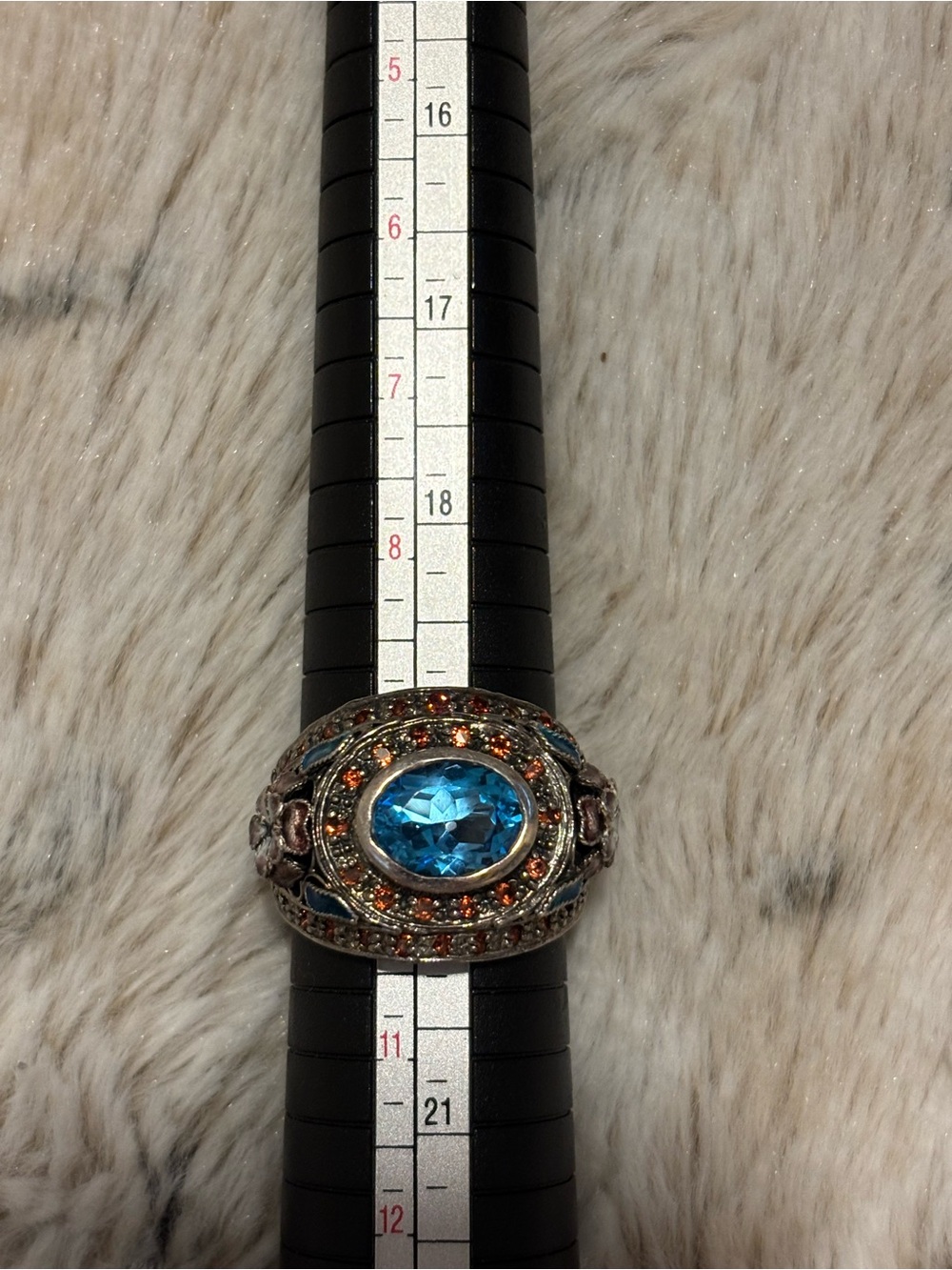 Blue Topaz Statement Ring with Amber Accent Stones
